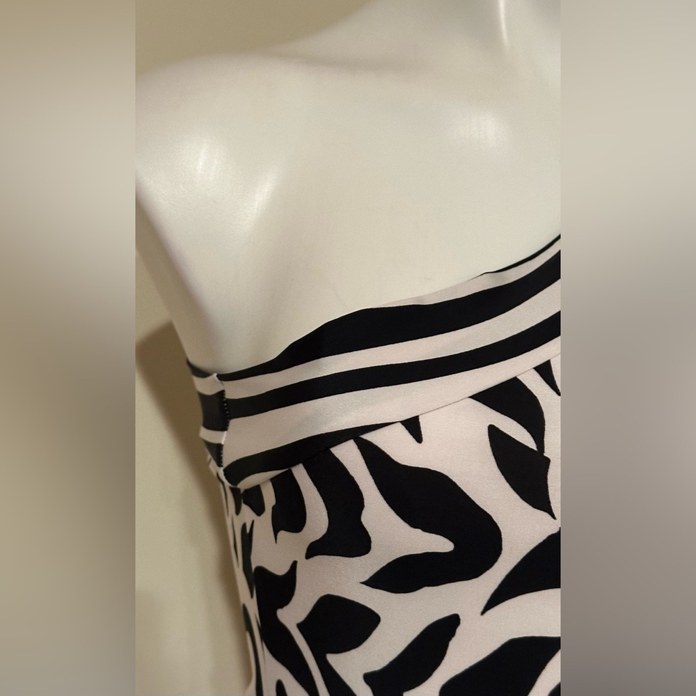 ANALILI Black White Abstract Floral One Shoulder Neck Line Body Con Dress Sz S - Picture 8 of 15